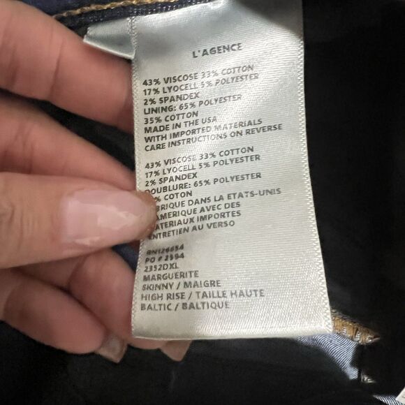L'AGENCE Marguerite High Rise Skinny Denim Jean In Baltic Size 26 Dark Wash - Picture 4 of 7